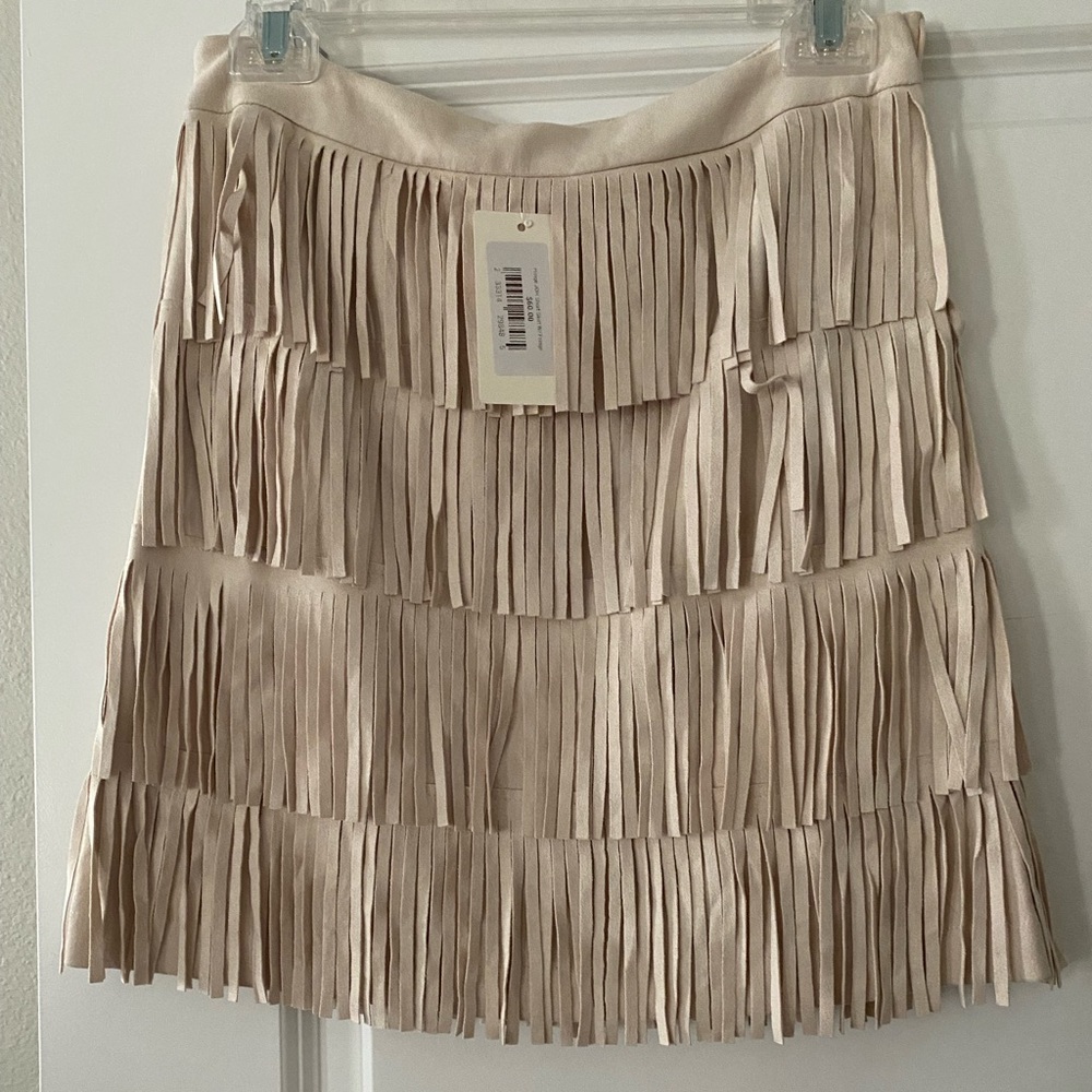 Faux suede fringe skirt